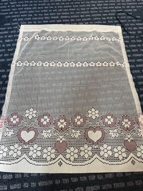 Vintage Louis Hornick Co Curtain with hearts and flower 17.5” x 36”